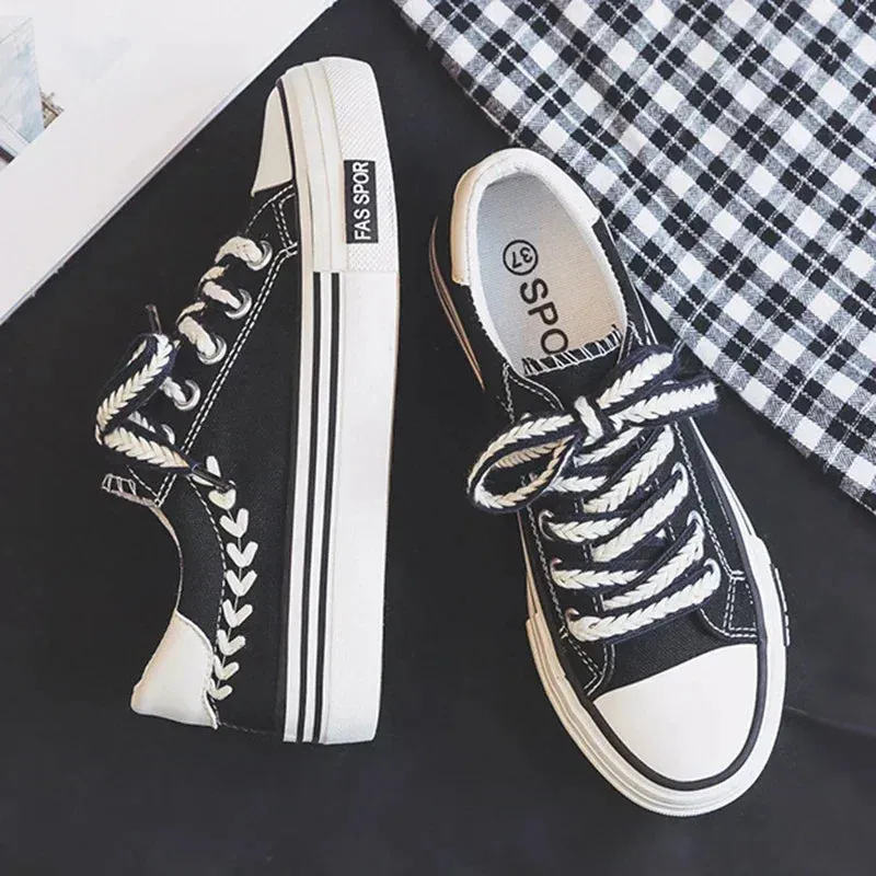 Hnzxzm Women Outdoor Trainers Platform Canvas Shoes Height Increasing Chunky Sneakers Young Girls Outdoor Training Women Casual Shoes