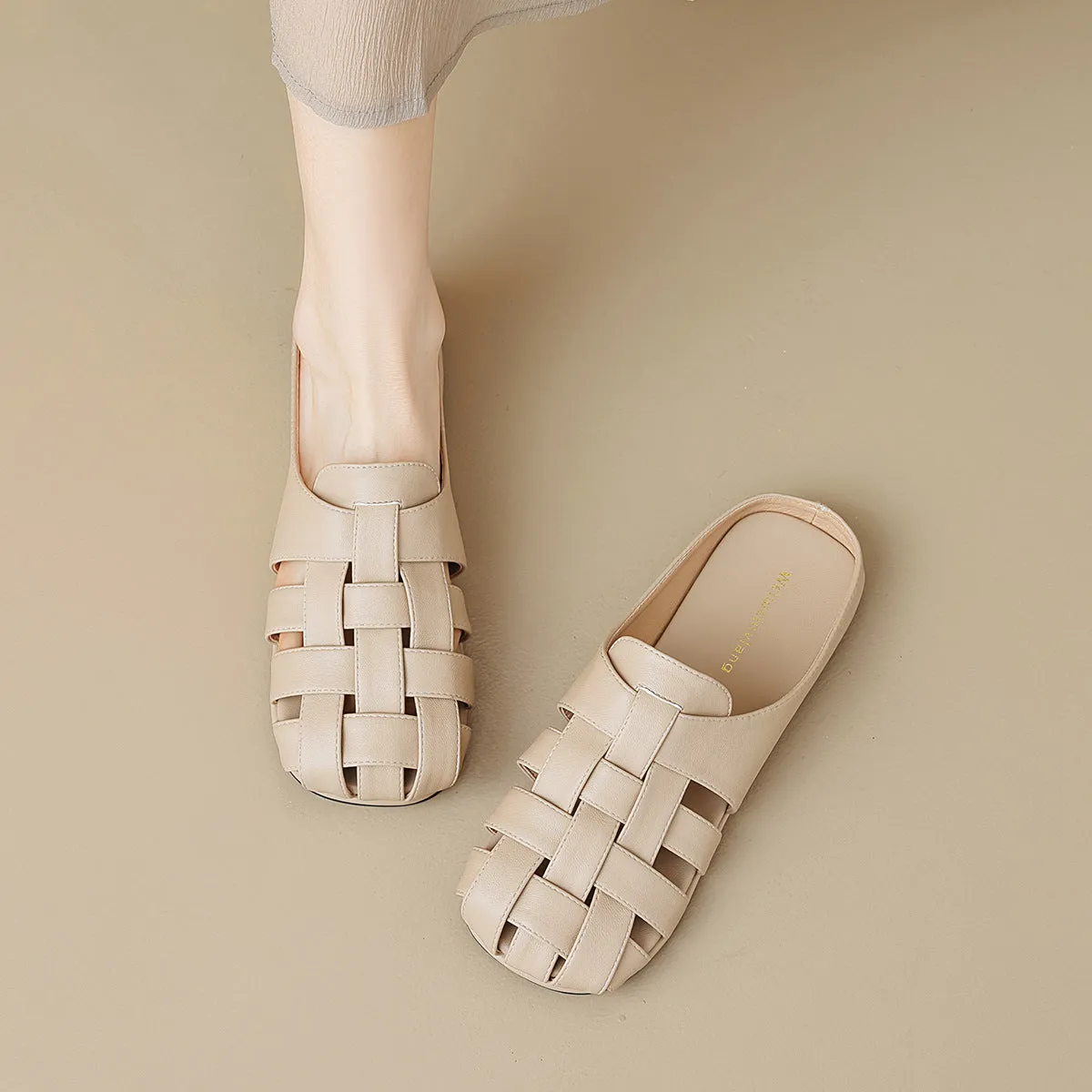 Women Handmade Plaited Soft Leather Casual Sandals
